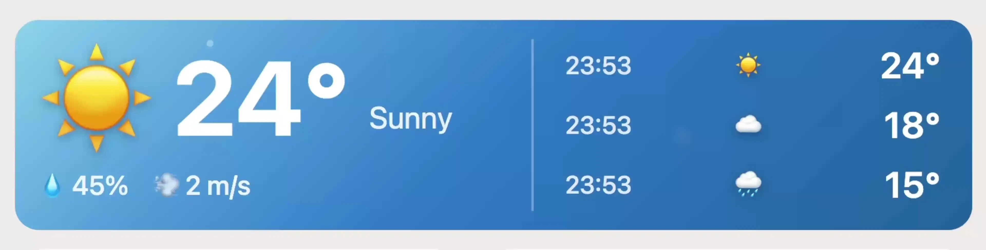 Weather widget displaying temperature, humidity, and animated background transitions for different weather conditions